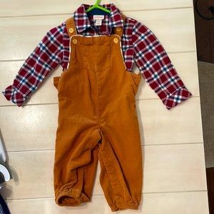 Corduroy Overalls with plaid shirt